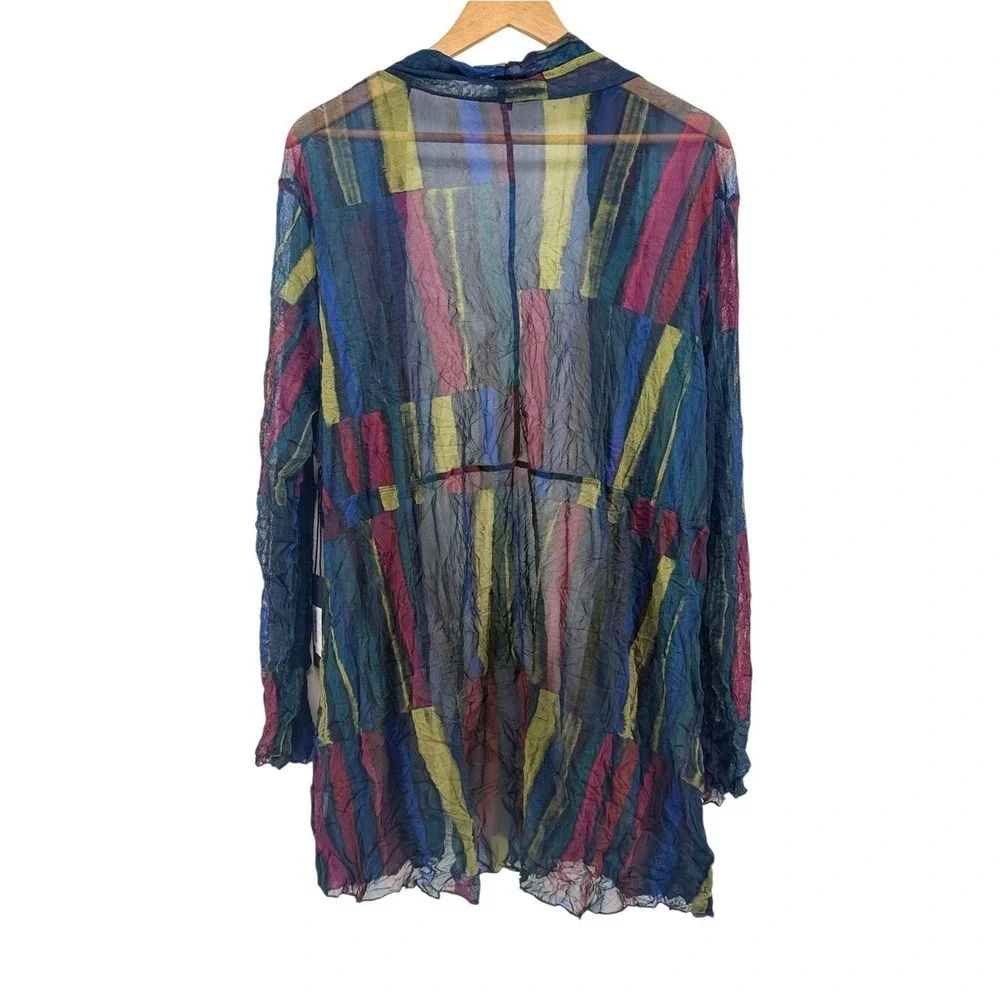 NWT LIV by Habitat Clothes Multi Color Abstract Mesh Crinkle Cardigan 154422 XXL